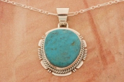 Native American Jewelry Genuine Kingman Turquoise Pendant